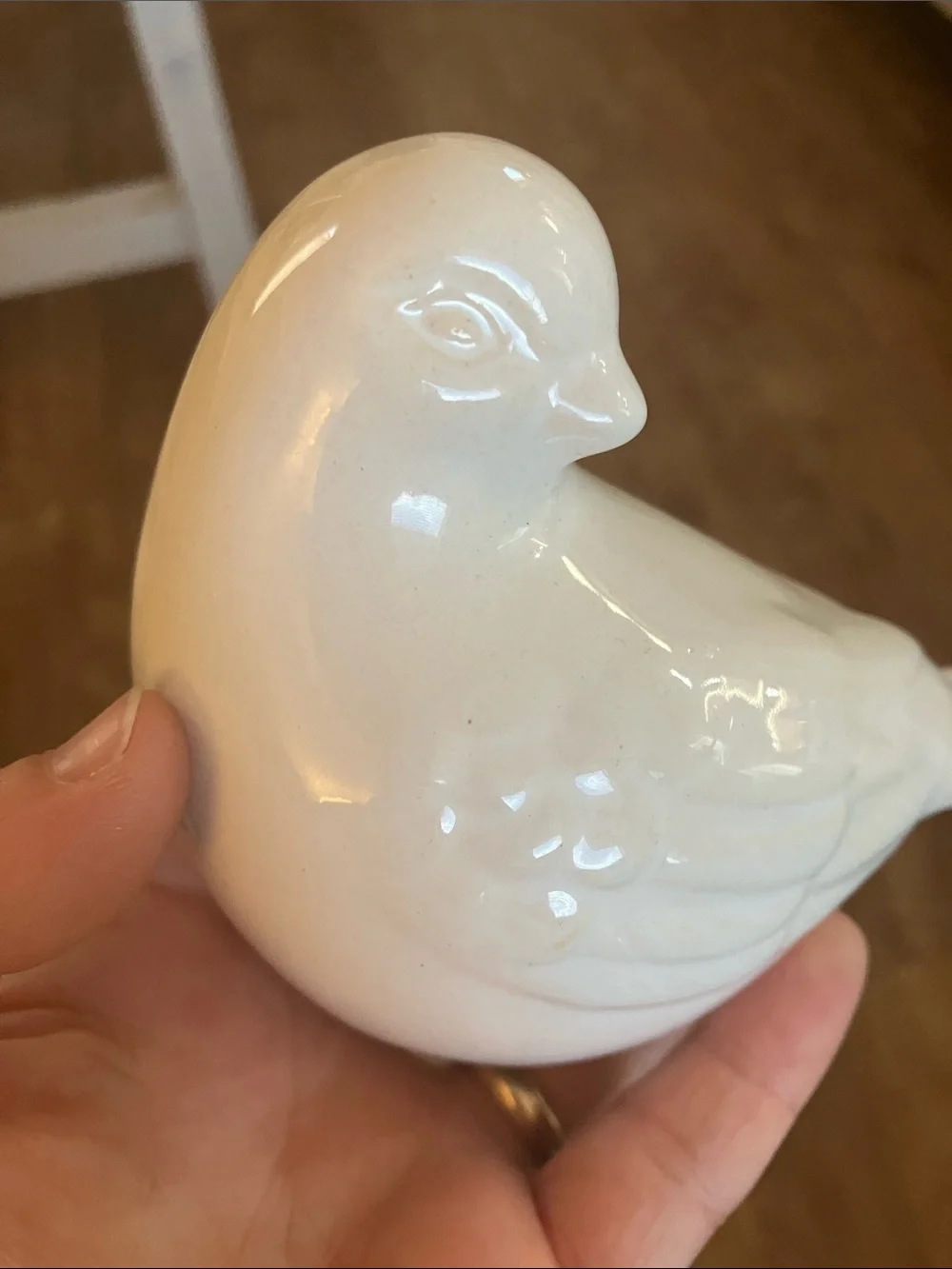 Glossy White Ceramic Bird Figurine - Decorative Home Accent